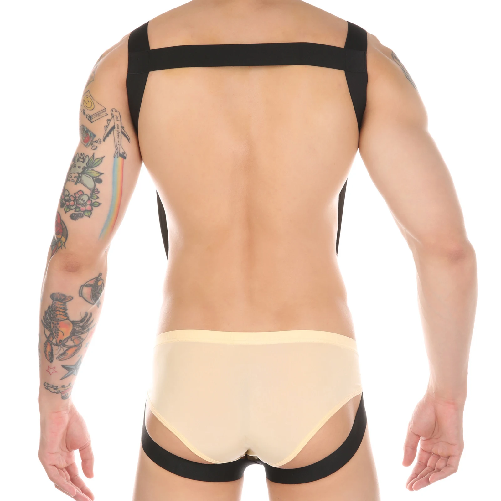 Mens Body Harness Belt Straps Cross Front Hollow Out Stretchy Bodysuit for Bodybuilding Workout