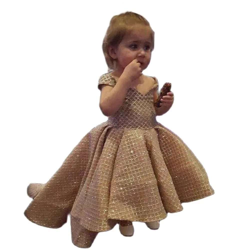 

Flower Girl Dress High Low Khaki Girls Sequin Dress Puffy Dress for Toddler Baby Hi-lo Dres