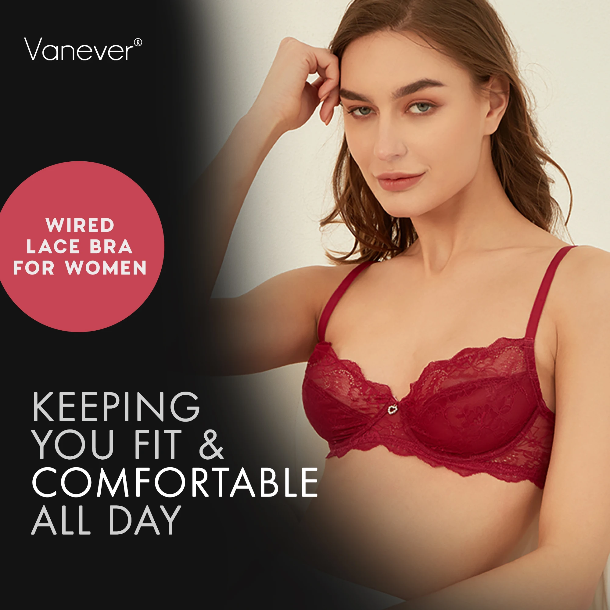 VANEVER Lace Bra for Women, Sexy Bra with Underwire Gathered & Unpadded Ultra-thin Cups, Breathable Comfortable Pull Up Lingerie