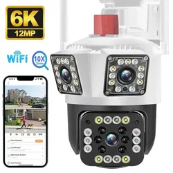 6K 12MP Wifi Camera Three Lens Ai Auto Tracking Waterproof Security CCTV Video Surveillance Camera Police Light Alarm IP Cameras