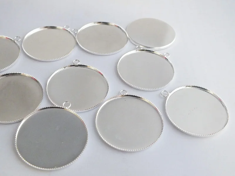 

300pcs/lot 25mm Round Pendant Trays , Silver Plated Round Bezel Pendant Blanks, Blank Cameo Settings