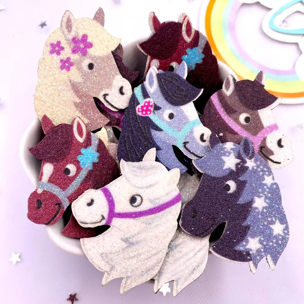 10pcs Glitter Felt Fabric Nonwovens Colorful exquisite Horse Applique DIY Sewing Patch Halloween Decor Supplie Accessorie Craft