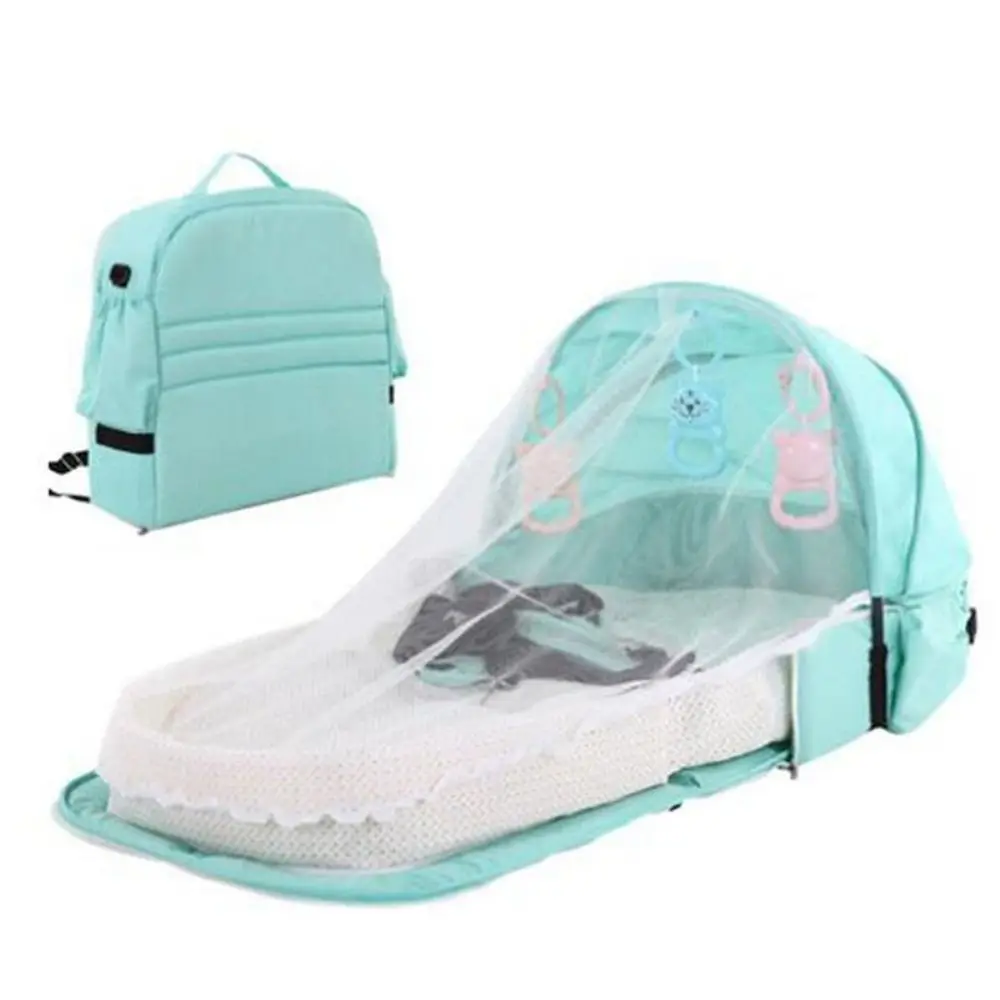 Zaino da viaggio pieghevole per bambini Lettino da viaggio per bambini durevole impermeabile Copriletto staccabile con zanzariere Borsa per mamma portatile - immagine 3