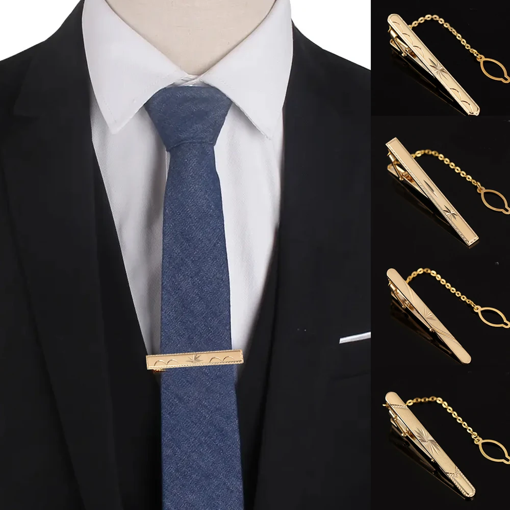 Nowy metalowy złoty kolor spinka do krawata z łańcuszkiem dla mężczyzn krawat ślubny krawat zapinka z klamrą dżentelmena krawaty spinka do krawata do męskich akcesoriów