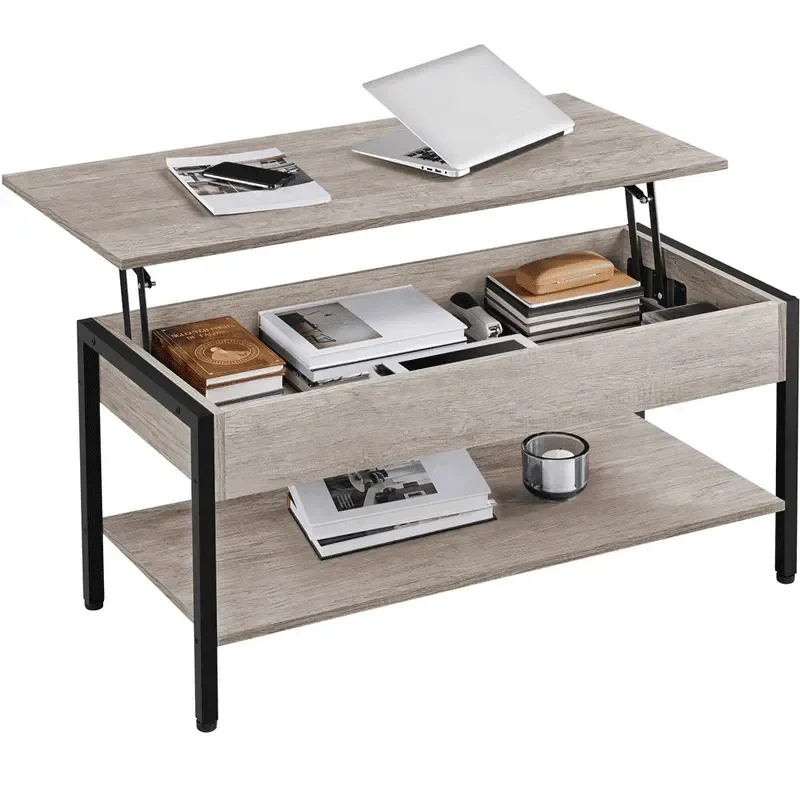 

Wood and Metal Lift Top Coffee Table, Rustic Gray