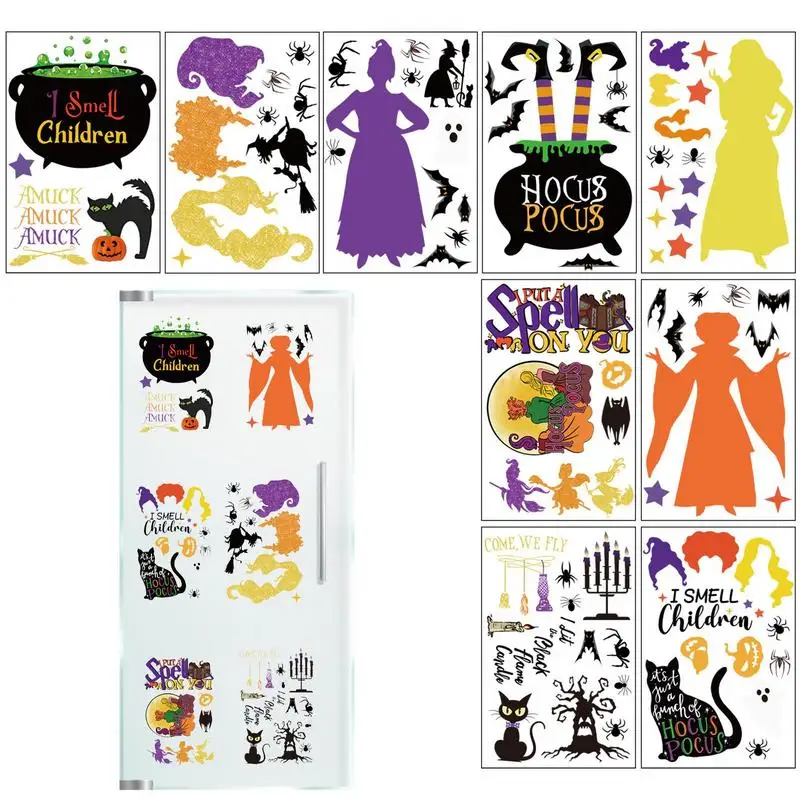 Decalcomania Finestra Strega 9 Fogli Adesivo Silhouette Strega Spaventoso Halloween Finestra Silhouette Decorazioni Decalcomania Fronte-Retro Per Fine