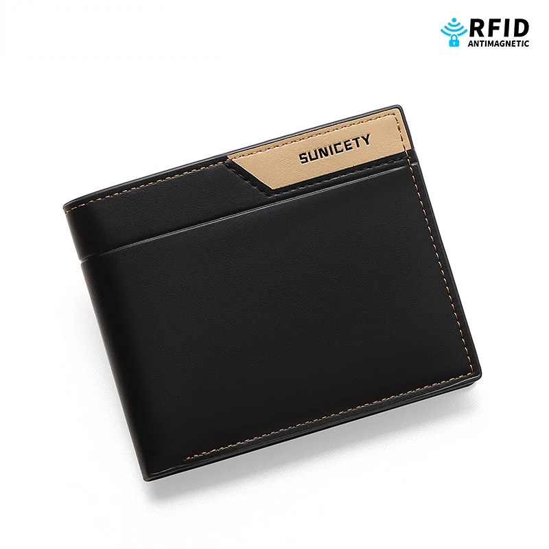 wallet menrfid Anti theft swiping Short Thin style PU leather Two fold Multi card position Vintage zipper Purse Male Card Bags