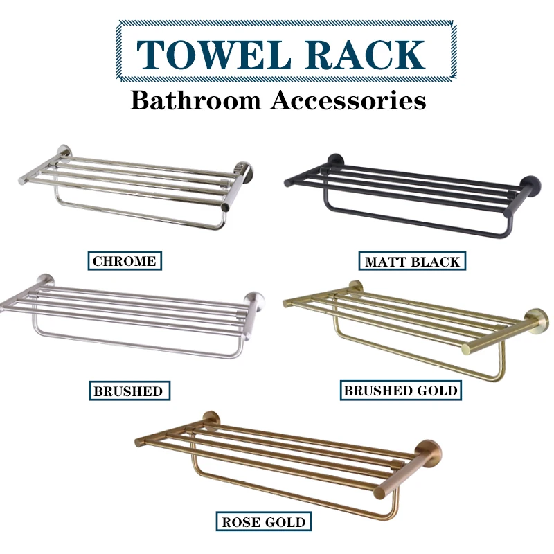 Foldable Towel Rack Brushed Nickel Wall Mounted Rose Gold Black Stainless Steel Hotel Bathroom Accessories