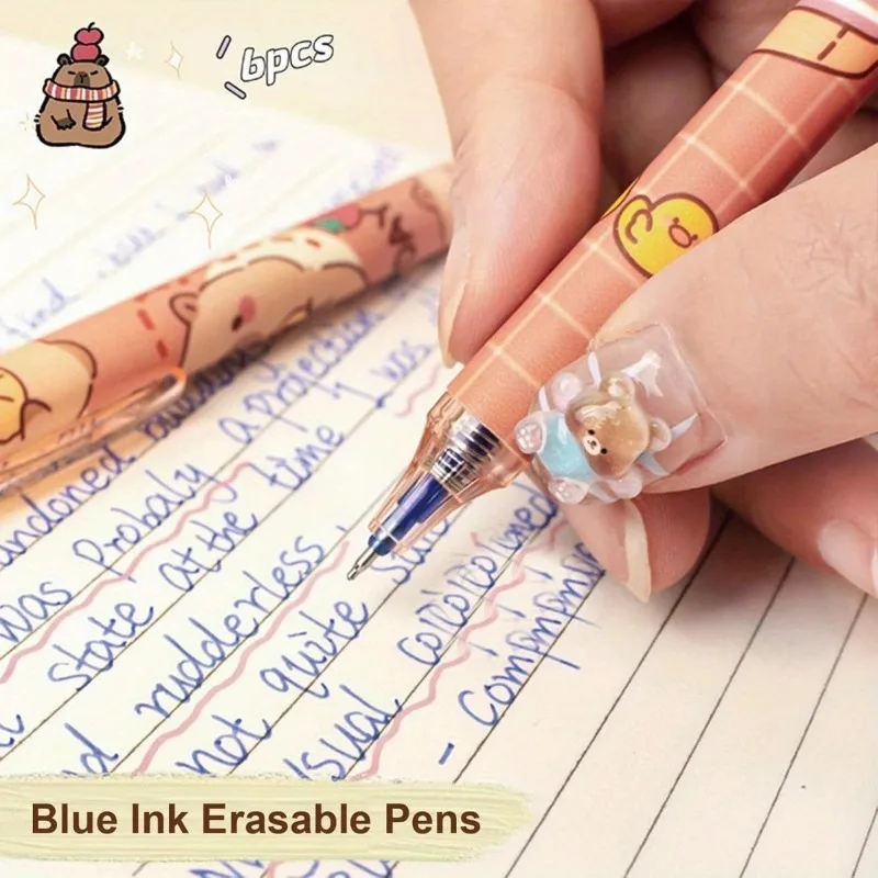 34pcs/set Cute Capybara Erasable Gel Pen 0.5mm Blue Ink Retractable/Fine Dot Suitable for School Supplies Office Teacher Gifts