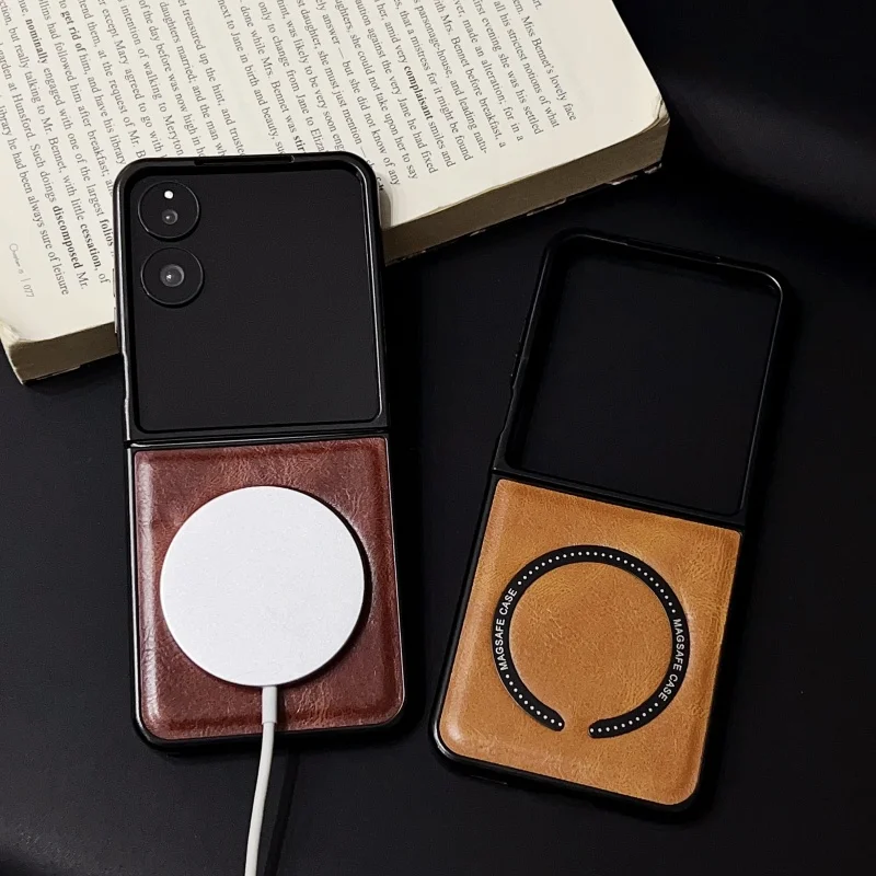 Retro Plain Vegan Leather Case with Magnetic Ring - Protective Back Cover