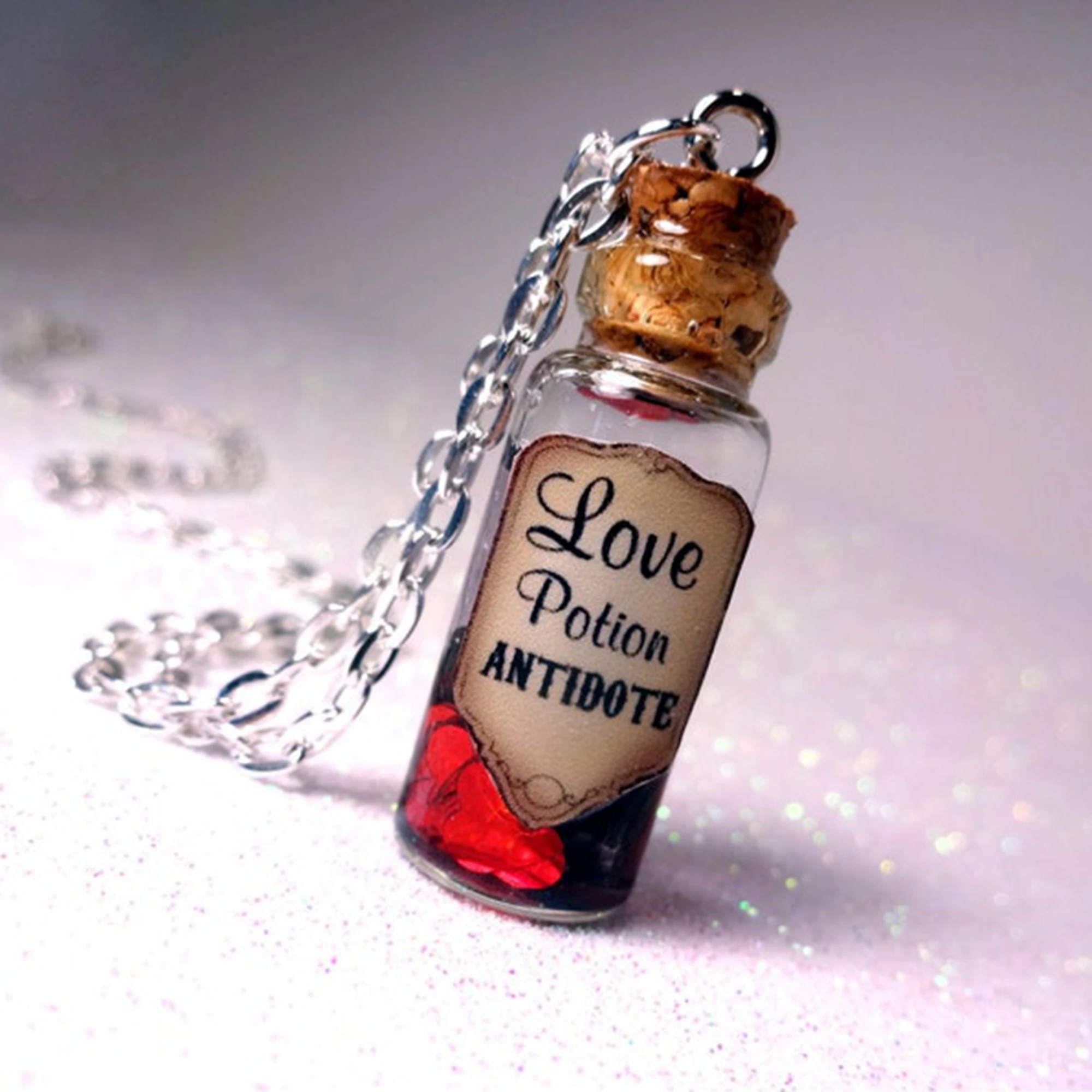 LovePotionAntidoteGlassBottleCorkNecklacePotionVialCharm