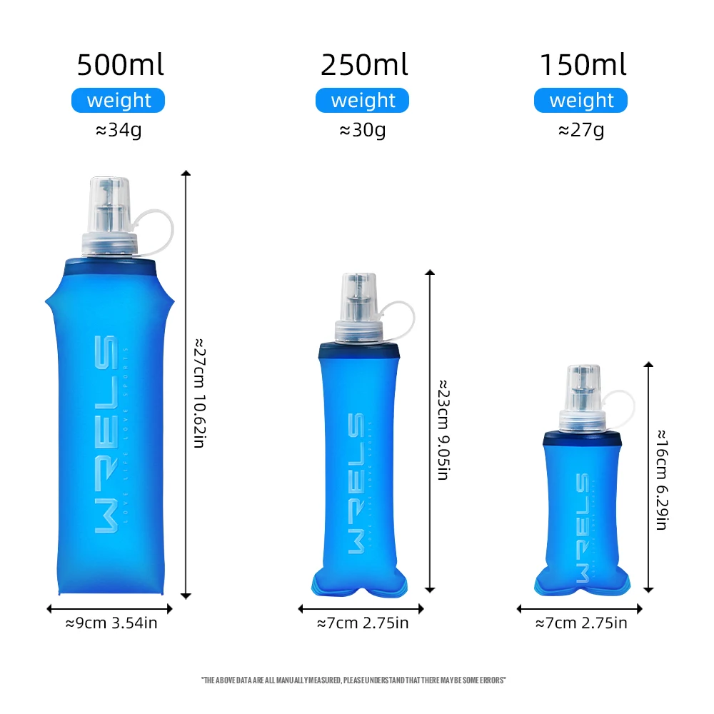 WRELS Outdoor Collapsible Silicone Water Bottle Running Camping Hiking Travel Convenient BPA Free TPU Soft Water Bottle