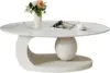 Modern Stone Coffee Table, Abstract Metal Base Living Room Table, 40 in (White, 47"x24"x17") 1