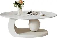 Modern Stone Coffee Table, Abstract Metal Base Living Room Table, 40 in (White, 47"x24"x17") 1