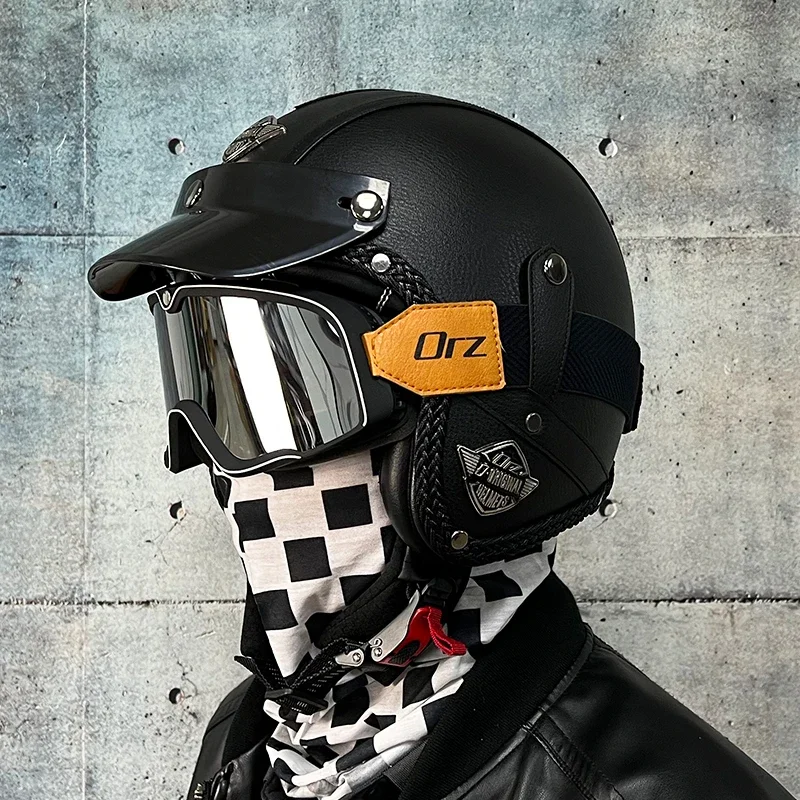 

Free Shipping Latest VOSS Retro Motorcycle Helmet capacetesPU Leather Open Face 3/4 Chopper Bicycle Helmet DOT jet helmet