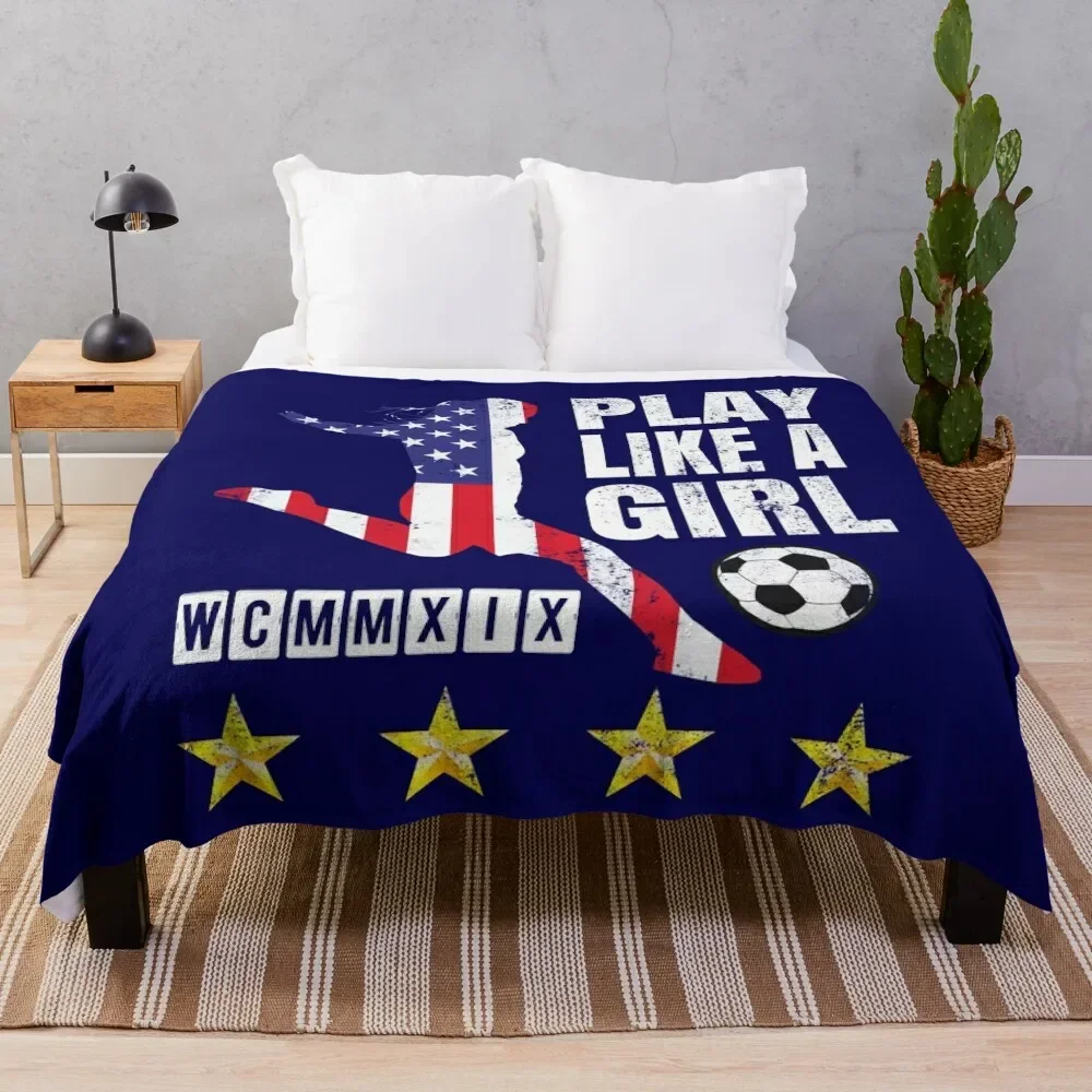 

Play Like a Girl USA United States Women's 2019 Gift Throw Blanket Soft Plaid Flannel Fabric Retros Blankets