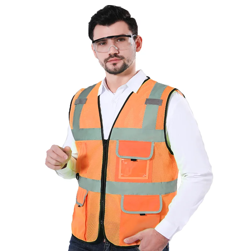  PDGJG - Chaleco de trabajo de alta seguridad para hombre,  chaleco reflectante de seguridad, chaleco de construcción (color naranja,  talla L) : Herramientas y Mejoras del Hogar