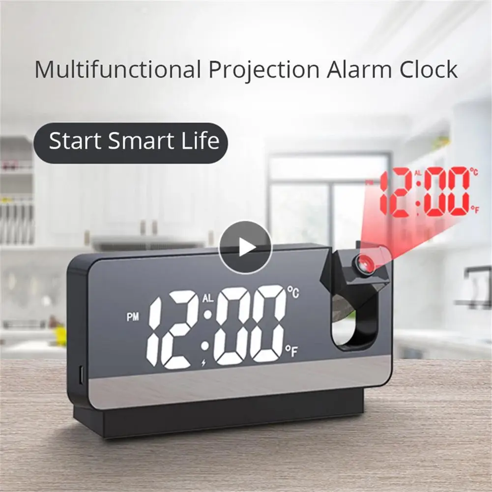Portable Projector Home Led Digital Projection Alarm Clock Table Electronic with 180 Degrees Time Projector Bedroom Bedside Clock