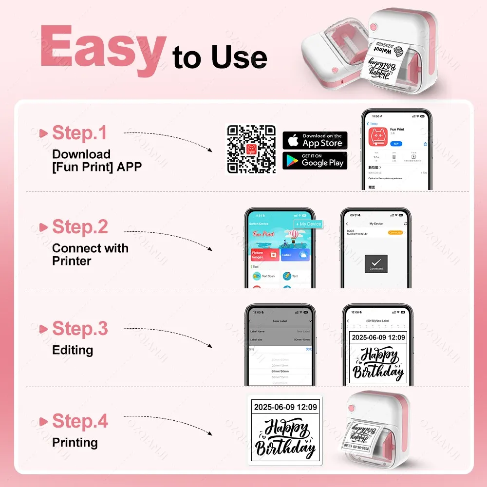 Pocket Mini Printer with Stickers Paper Waterproof Thermal Labels Maker Bluetooth Labeling Photo Memo Price Tag Printing