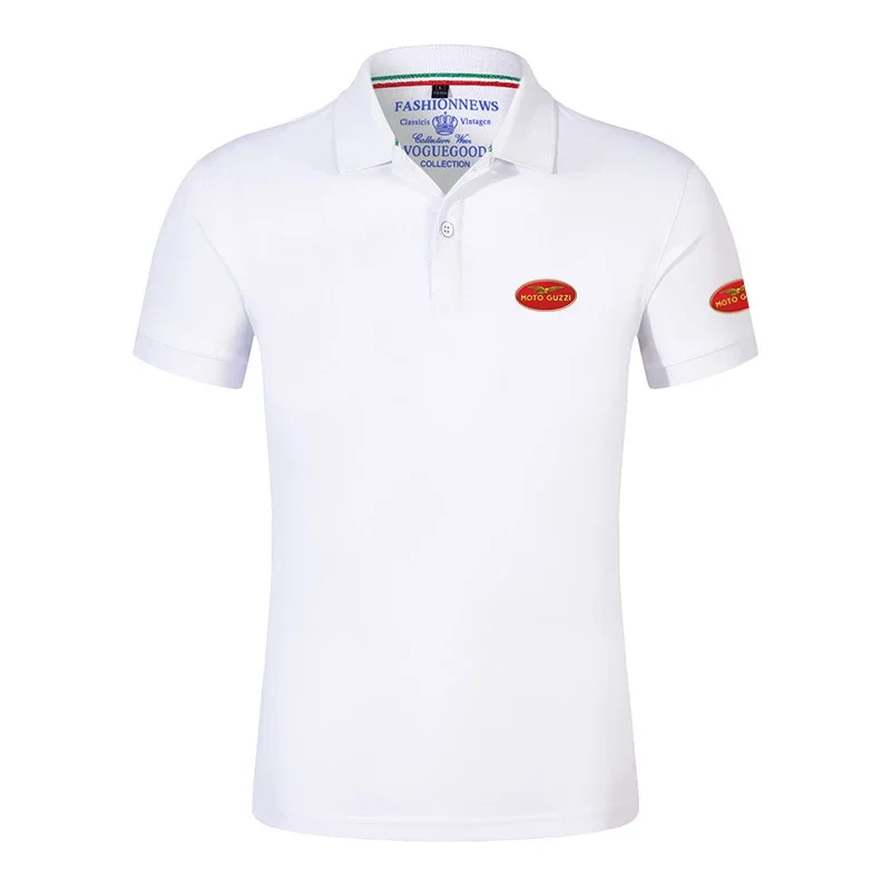 MOTO GUZZI 2024 Men's New Summer Print Fashionable Short Sleeve High Quality Casual Cotton All-Match Solid Color Polo Shirt Tops