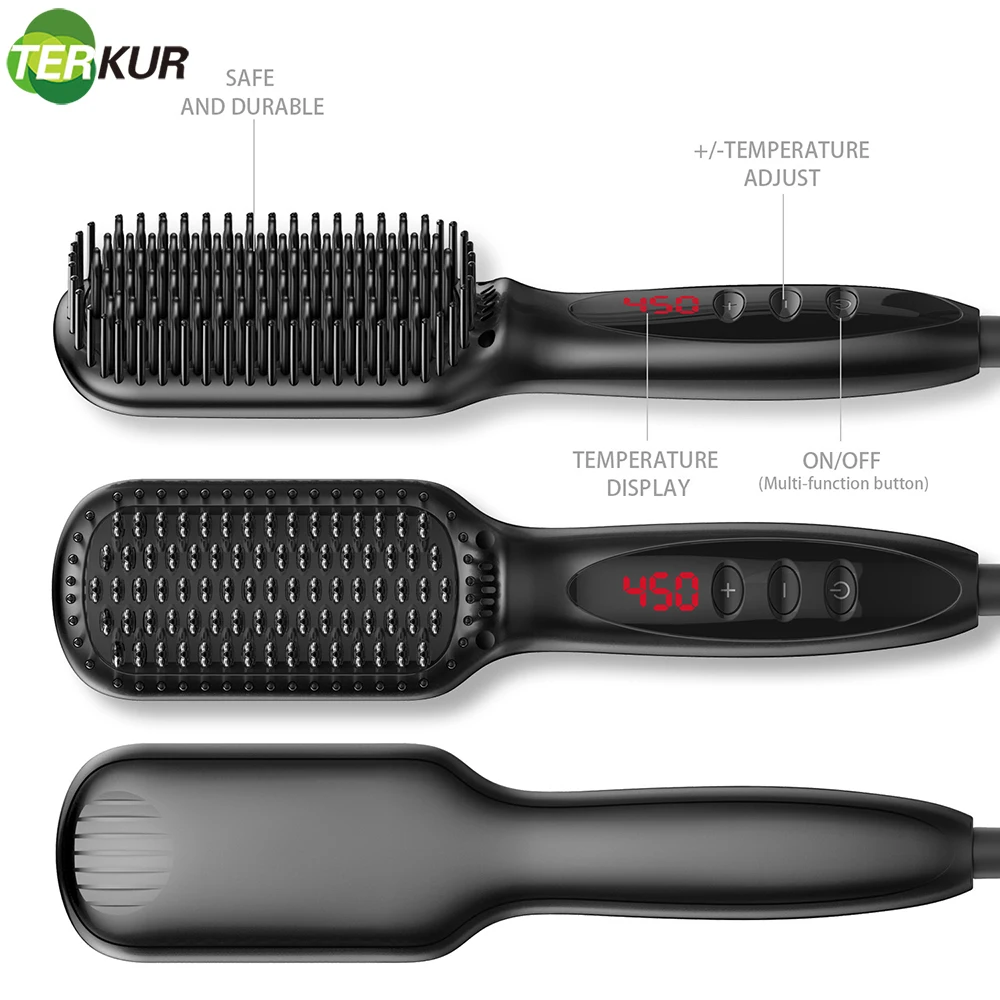 Hair Straightener Brush Ceramic Heating Ionic Straightening with Anti-Scald Auto Temperature Lock and Auto-Off Function