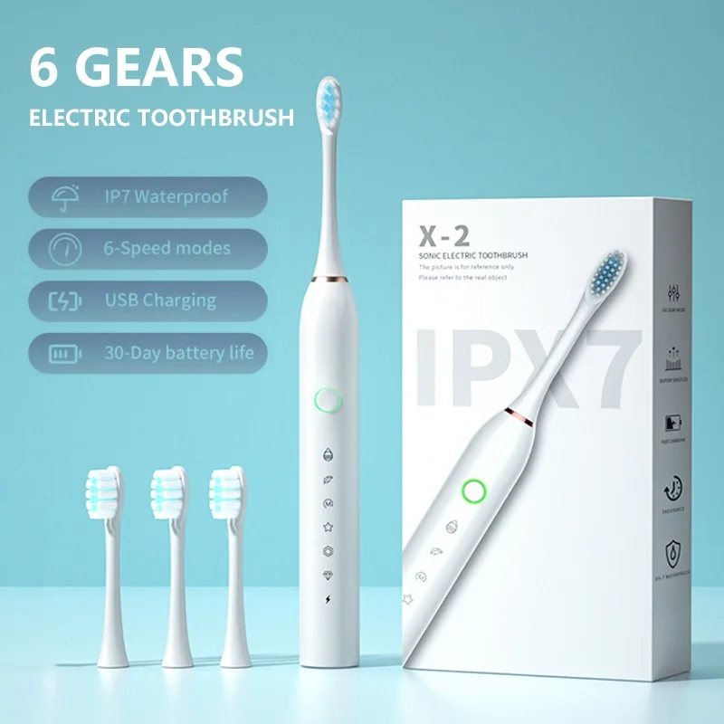 6 Mode Sonic Electric Toothbrush USB Rechargeable for Adults Smart Timer IPX7 Waterproof Ultrasonic Soft-bristle Tooth Brush X-2