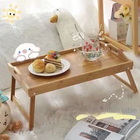 Portable Natural Bamboo Bed Tray Breakfast Laptop Desk Reading Gaming Desk Folding Table Useful Simple Kitchen Tool 1