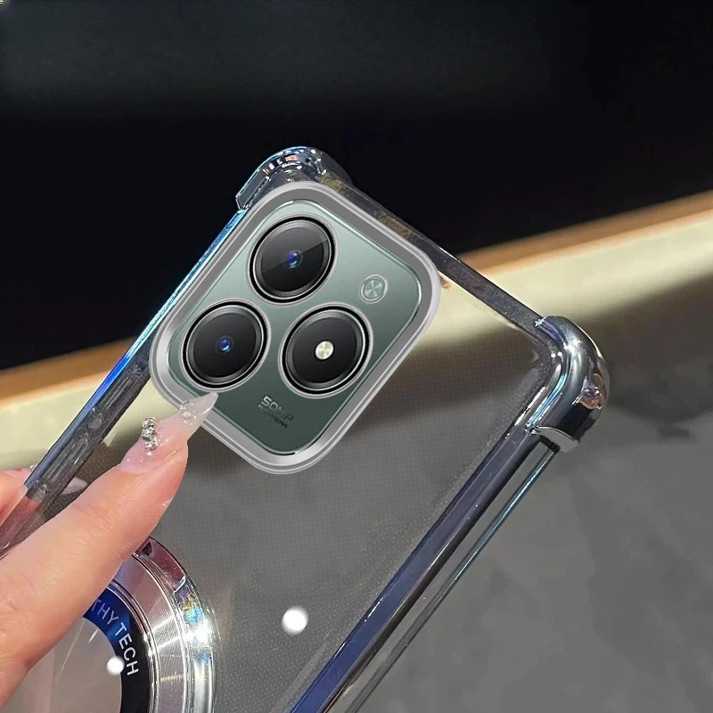 Luxury Plating Shockproof Ring Stand Case - Transparent Silicone Cover
