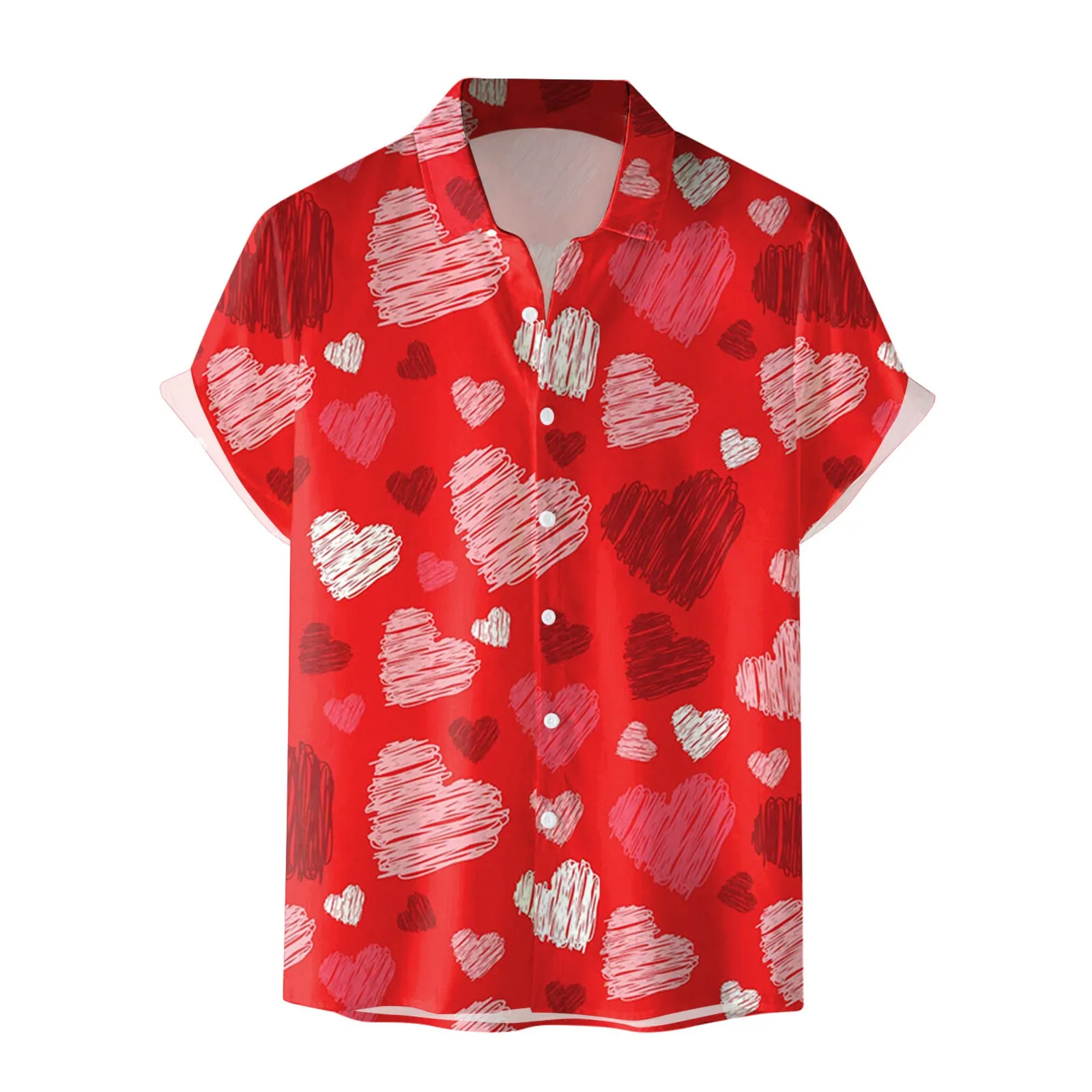 

2023 Summer Red Love Series 3D Digital Print Polo Collar Short Sleeve Shirt Fashion and Comfortable