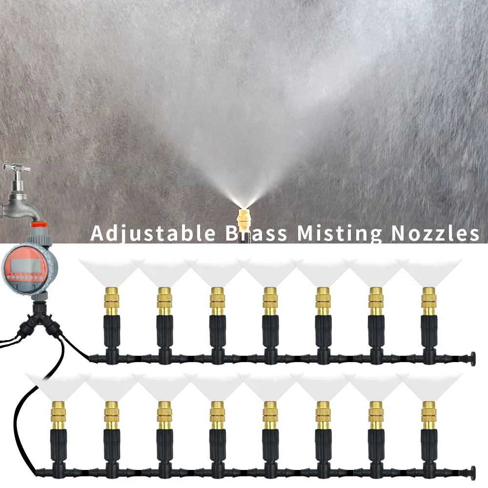 5M-30M Outdoor Misting Cooling System Garden Irrigation Watering 1/4'' Brass Atomizer Nozzles 4/7mm Hose For Patio Greenhouse_voghion.com