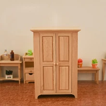  1/12 Dollhouse Wooden 2 Doors Wardrobe Doll House Miniature Furniture Display Cabinet Dollhouse Accessories DIY Toy Girl Gift 