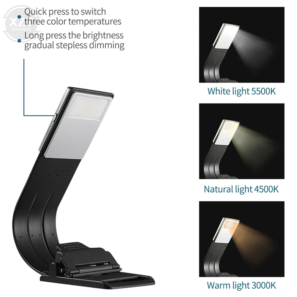 Tragbare LED-Lesebuch leuchte mit abnehmbarer flexibler Clip USB wiederauf ladbare Lampe für Kindle E-Book-Reader