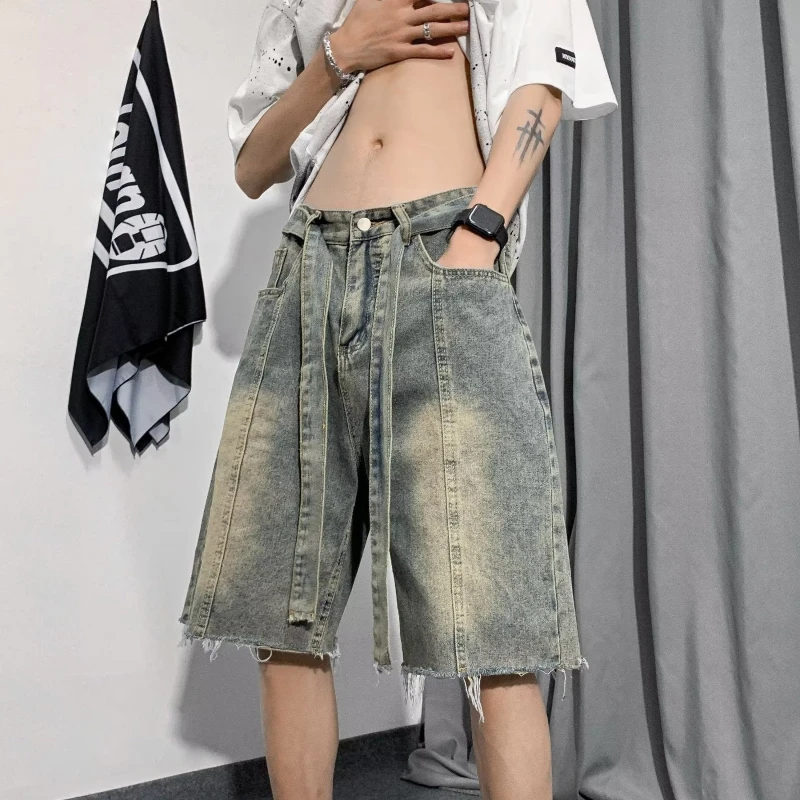 

New Fashion Tie Dye Jeans Shorts for Men Casual STRAIGHT Wide Legs Streetwear Summer Relaxed Denim Short Pants Men Jeans