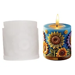 Floral Silicone Candle Mold with Sunflower Texture and Sapphire Blue Detail, Reusable (1 Piece)