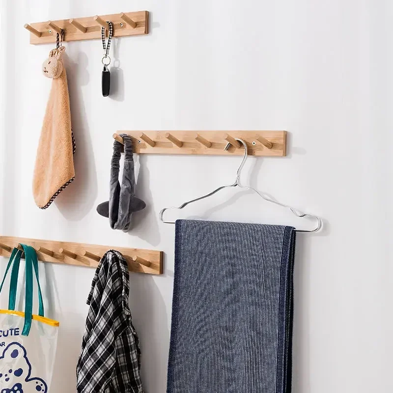 Nordic Bamboo Wall Storage Coat Rack with Hooks Clothes Hat Robe Key Hanger Organizer Holders for Back Door Hallway Furniture clothes rack