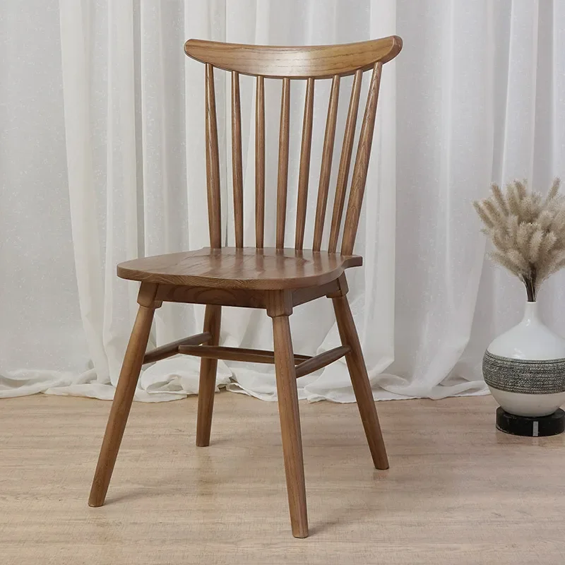 

Solid Wood Chair Leisure Household Log Simple Study Restaurant Backrest Chair American Vintage Windsor Chair Nordic Dining Chair