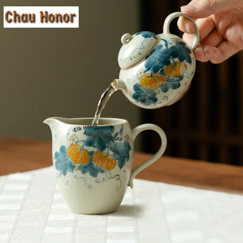 145ml Hand-painted Pumpkin Teapot Vintage Tea Infuser Pot Tea Soaking Kettle with Ball Hole Puer Teaware Accessories Ornaments