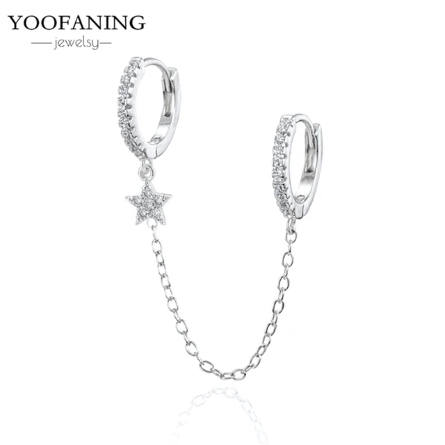 YUXINTOME 1 PC 925 en argent Sterling aiguille d'oreille coloré Zircon chaîne gland boucles d'oreilles pour les femmes deux trous boucle d'oreille bijoux A45