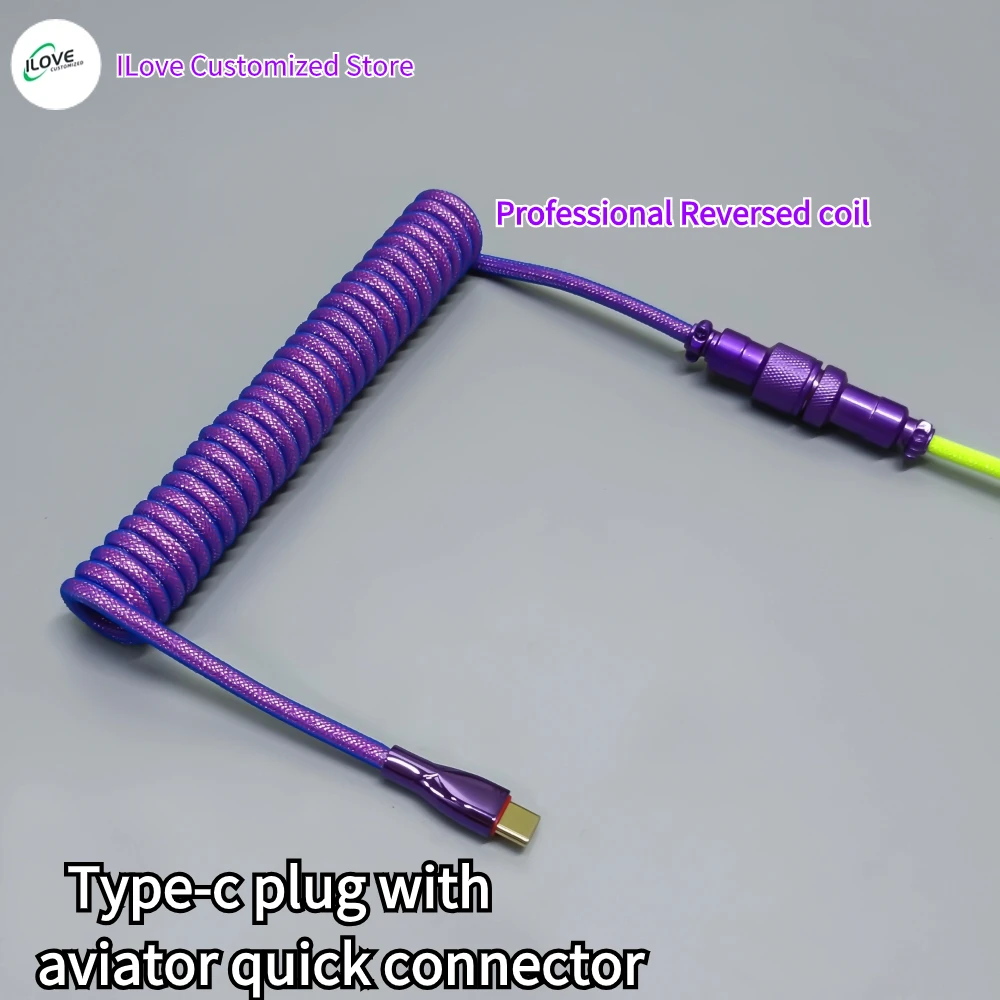 USB C Keyboard Cable Coiled for Mechanical Gaming Keyboard Double-Sleeved Detachable Metal Connector