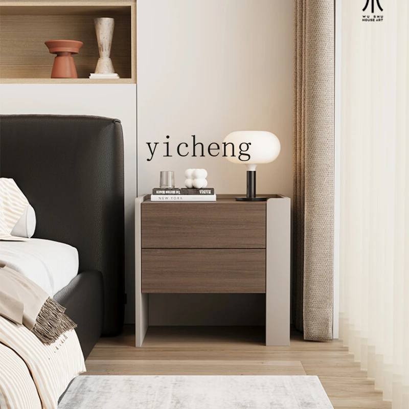 

ZC Solid Wood Bedside Cabinet Modern Minimalist Walnut Smoked Wooden Storage Cabinet Bedroom Bedside Locker Customization