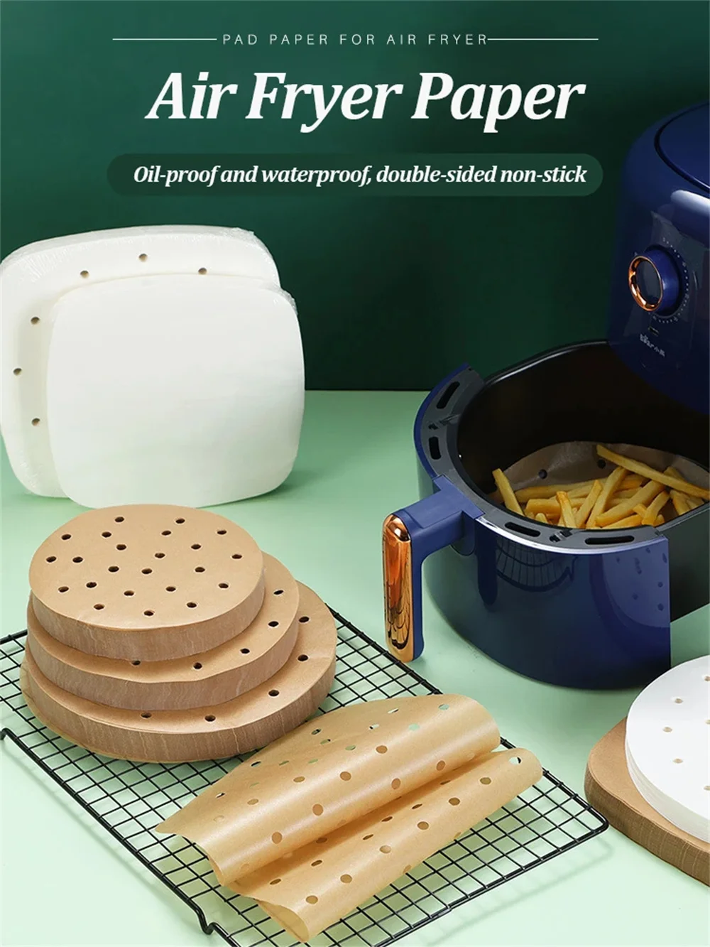 Description Picture 2 of item100PCS Air Fryer Paper Disposable Steamer Liners Kitchen Bakeware Papers Baking Non-Stick Steaming Mat Oil-absorbing Paper