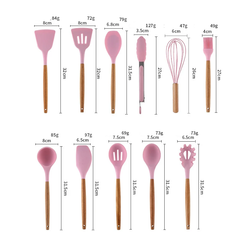 Kitchen Utensils 1Pcs Silicone Wood Handle Gray Spatula, Soup Spoon, Spatula, Spaghetti Noodle, Kitchen Cooking Tools, Kitchen Utensils Tableware