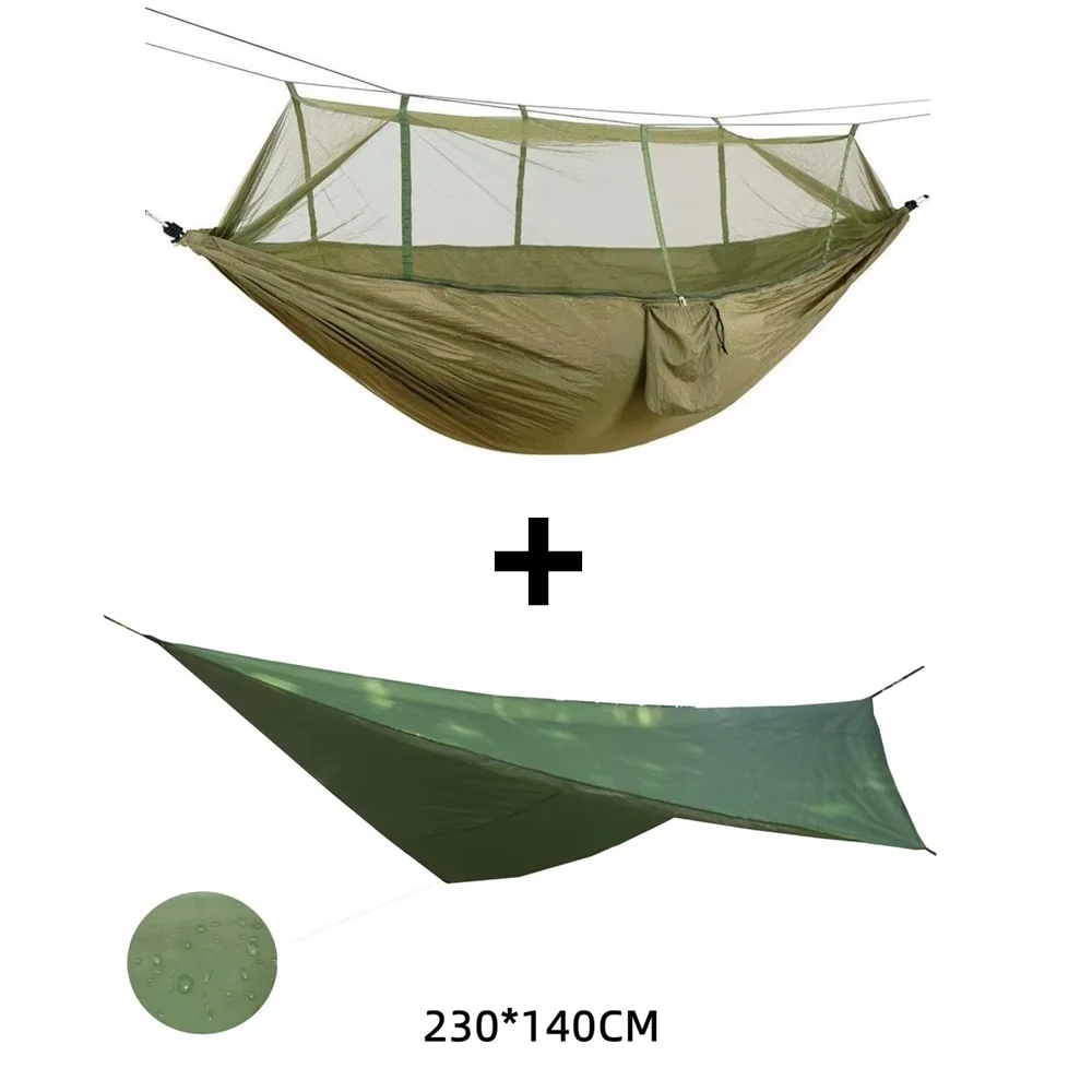 Cozy Two-Person Outdoor Hammock with Mosquito Net - Durable and Portable Parachute Fabric Swing for Camping and Garden Relaxation