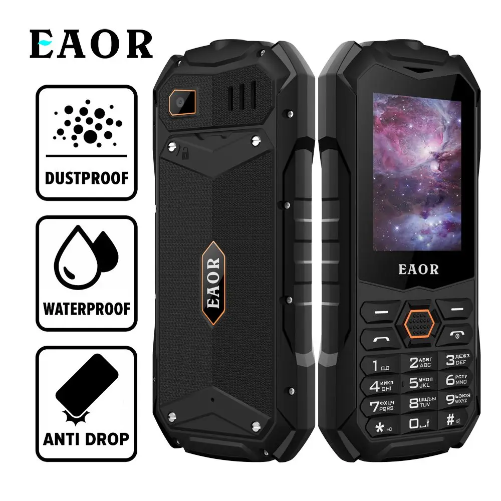EAOR 2G Slim Rugged Phone IP68 Waterproof Outdoor Keypad Phones 2000mAh Big Battery Dual SIM Feature Phone with Glare Torch