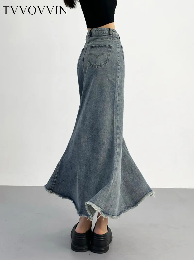 

TVVOVVIN Blue High Waist Slim Buttocks Fishtail Denim Skirt Women 2023 New Slim Mid Length Skirt Fashion Women Skirts Sweet F61Z