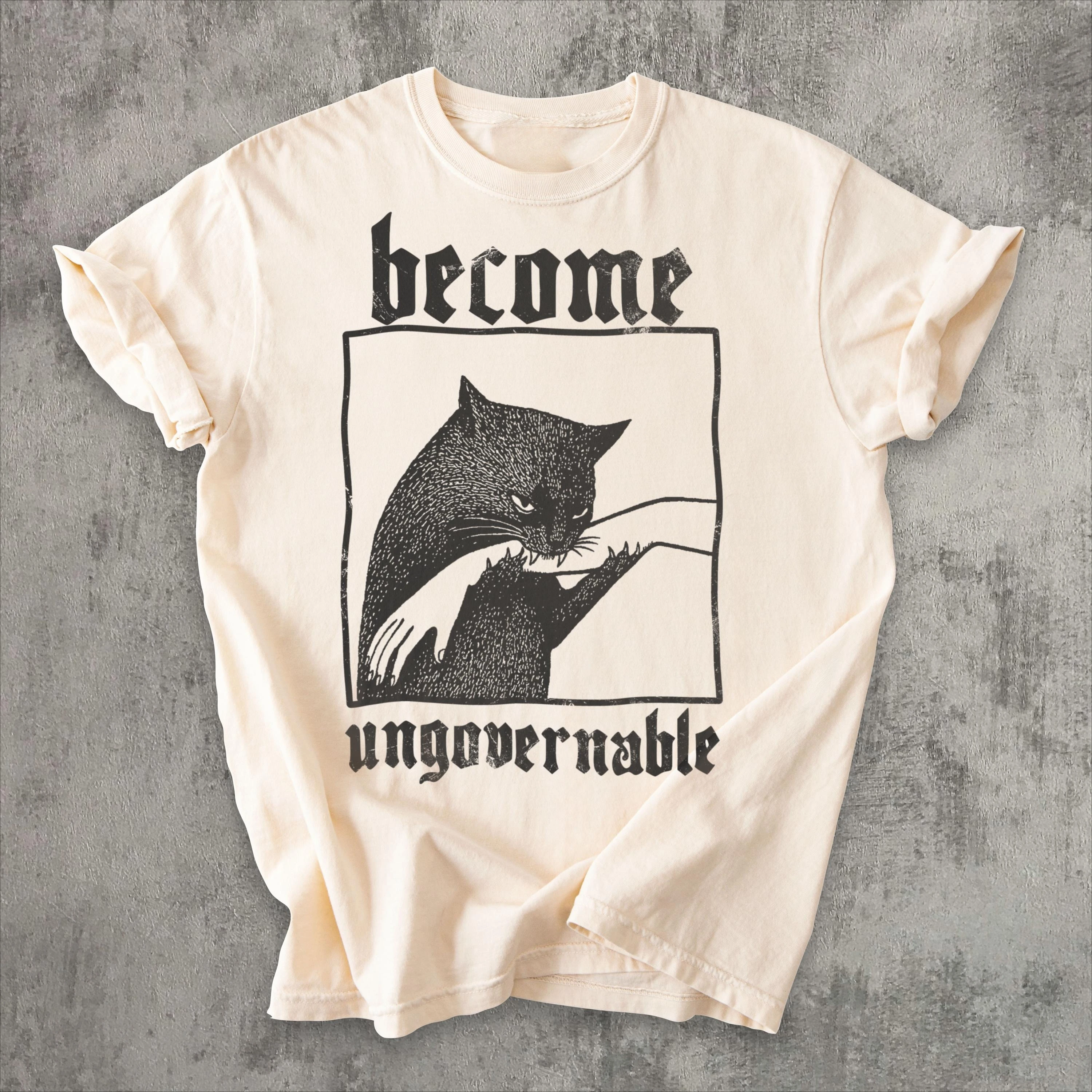 Ungovernable Cat Graphic Vintage Cotton T-Shirt