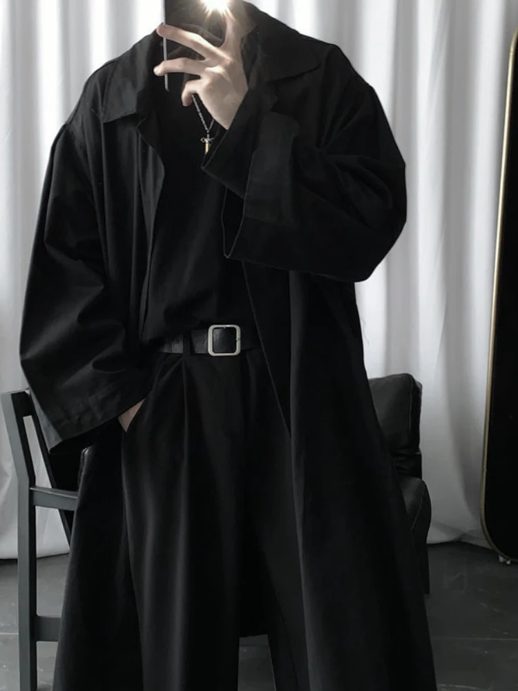 남성용 중간 길이 트렌치 코트, 올 매치 루즈 코트, 홍콩 스타일, 트렌디한 개..