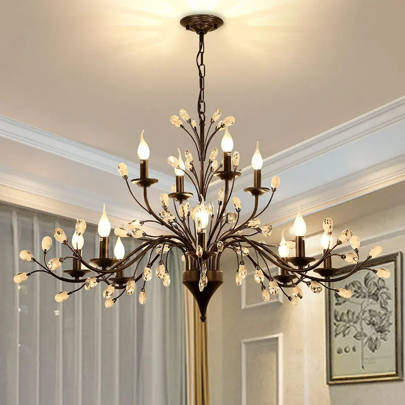

American Crystal Chandeliers Creative Dining Room Pendant Lamp Bedroom Modern Living Room Chandelier Hotel Shop Hanging Lights