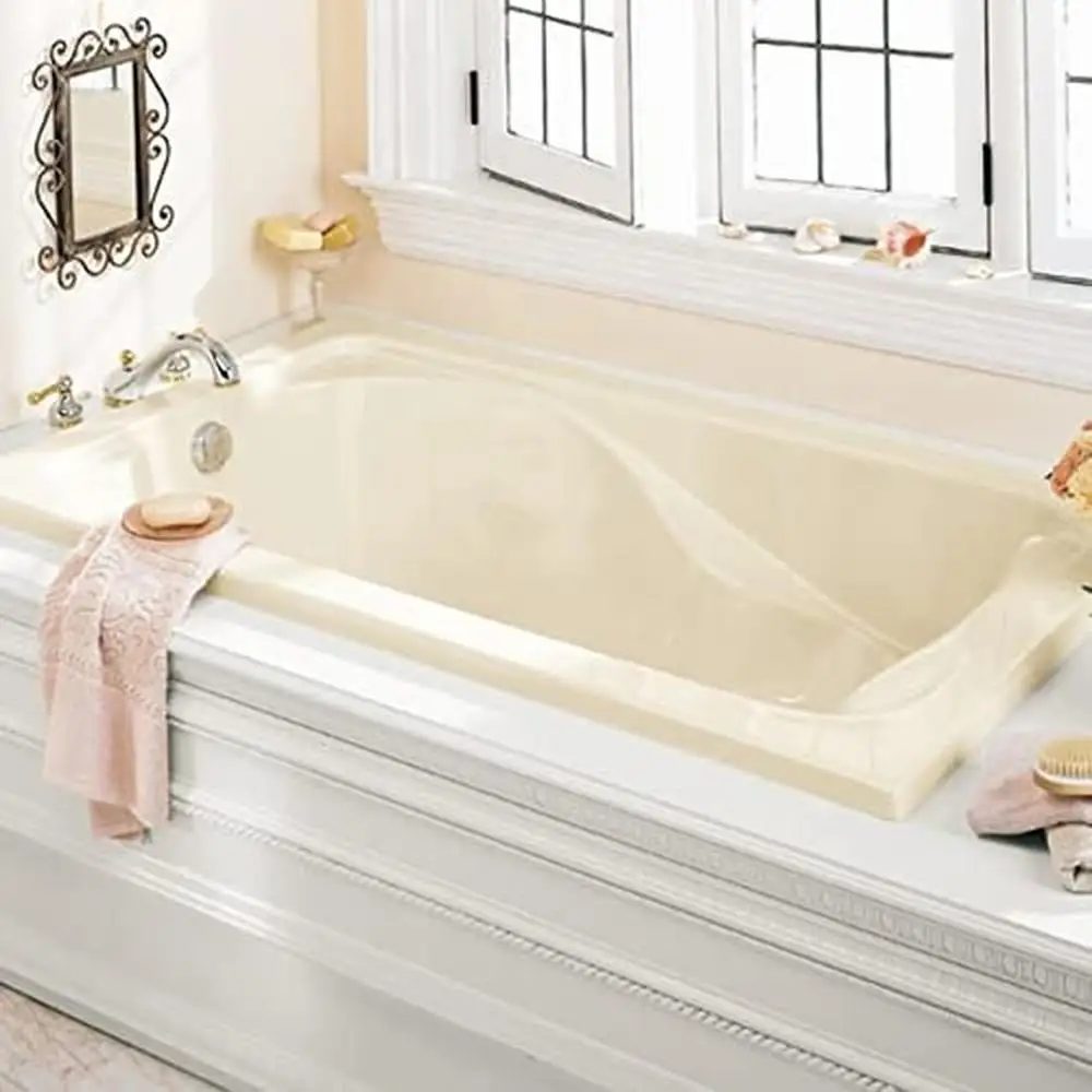 White Acrylic Freestanding Tub with Molded Armrests and Dual Accessory Deck 72" x 42" Dimensions 4