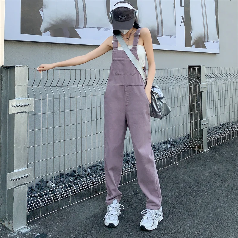 

Candy Color Denim Overalls Women Summer 2023 Korean Style Pants Loose Wide Leg Jumpsuits Tide Casual All Match Women Jeans